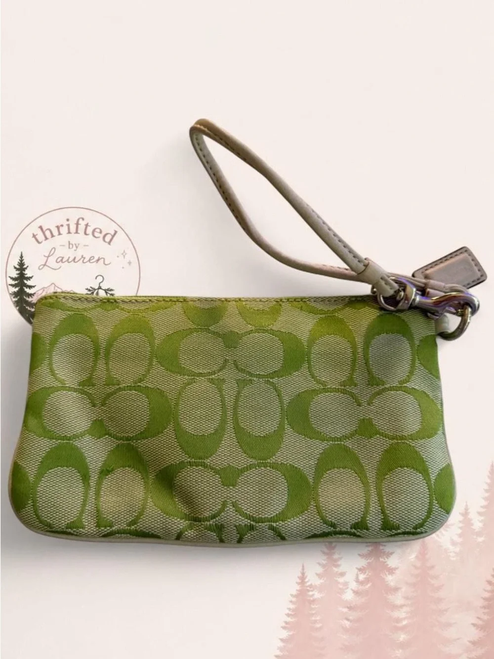 Coach Soho Signature Wristlet Pouch Green Jacquard Canvas Y2K Vintage